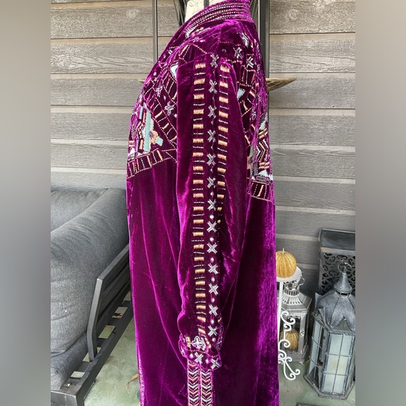 Crazy Train Purple Velvet Beaded Embroidered Western Duster Kimono Jacket S - Picture 7 of 16